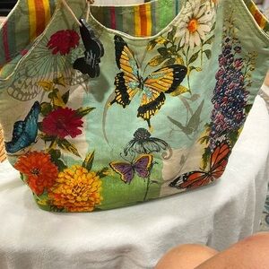 Floral and Butterfly Print Tote Bag
